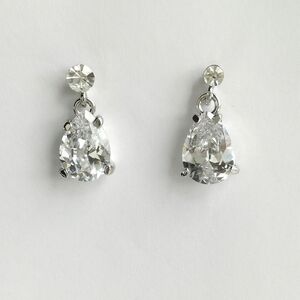 CZ Teardrop Dangle Drop Earrings Large